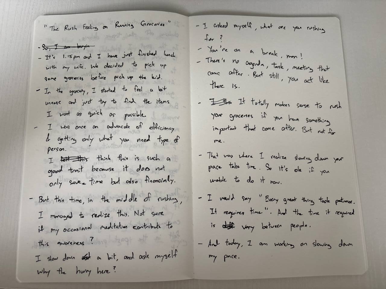 The original handwritten entry in my notebook, written on a sunny morning.
